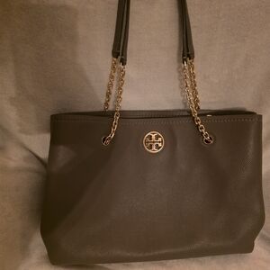 Tory Burch Olive Green Leather Chain Shoulder Bag with Gold Hardware
